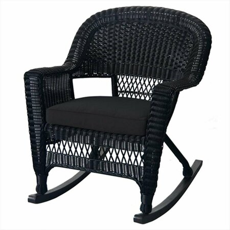 JECO W00207R-D-2-FS017 Black Rocker Wicker Chair With Black Cushion - Set 2 W00207R-D_2-FS017